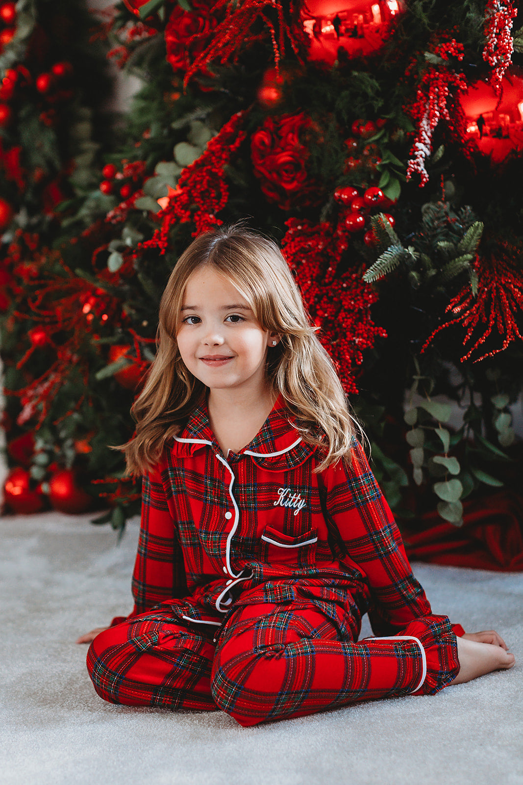 Girls Personalised Red Tartan Luxury Jersey Pants set – The