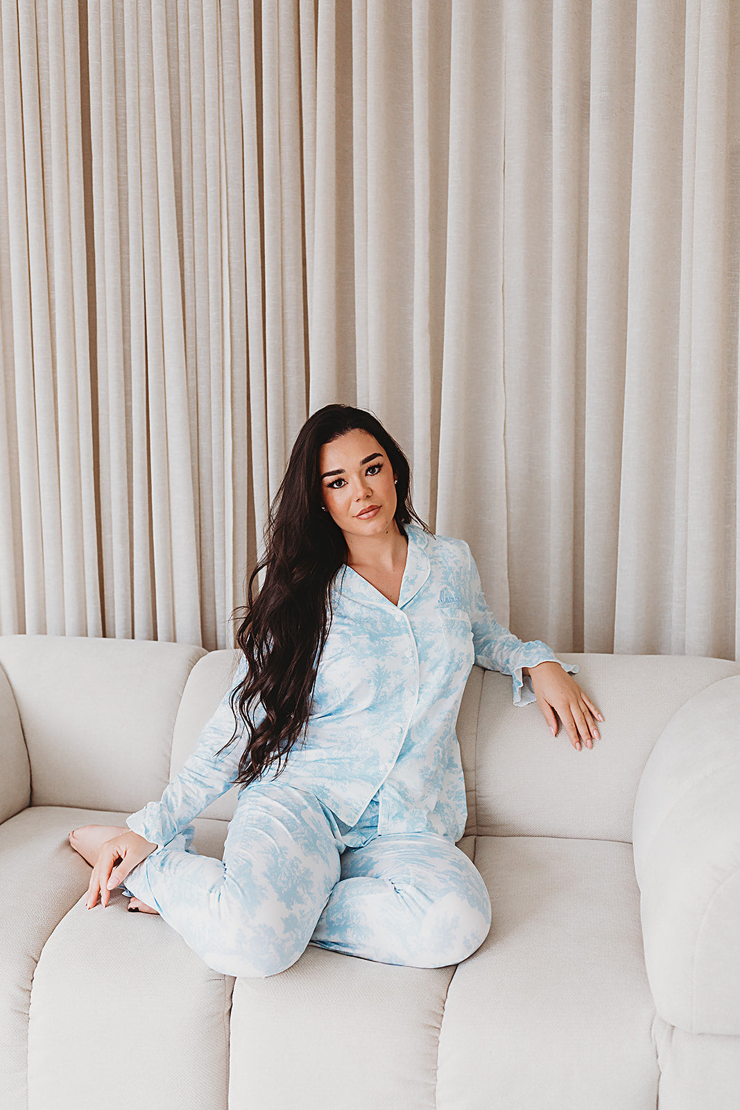 Personalised Blue Toile De Jouy Luxury Jersey Pants Set