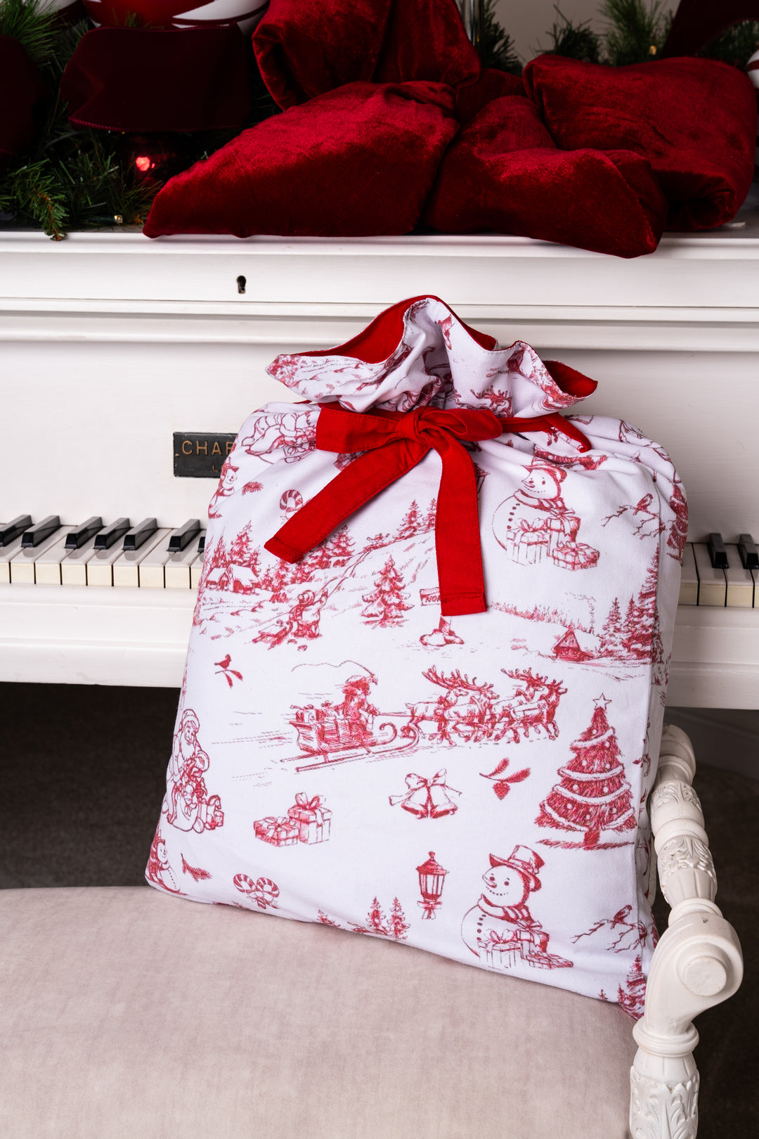 Christmas Red Toile Sack