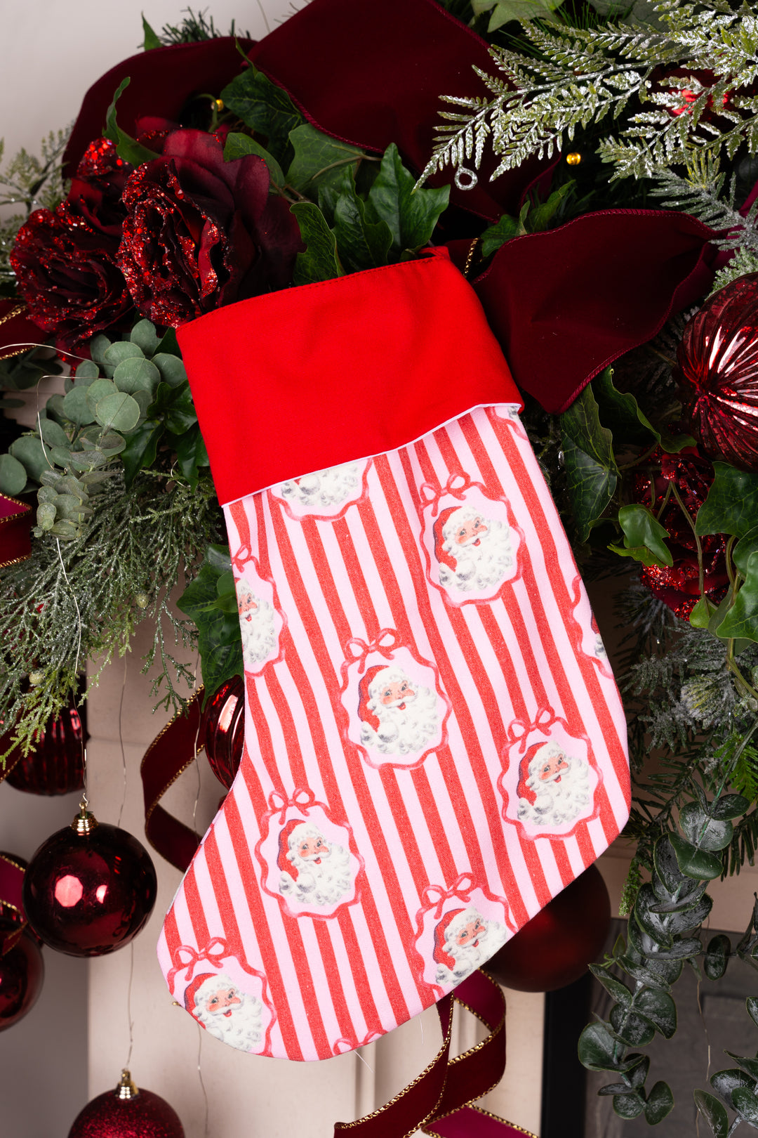 Christmas Bow Santa Stripe Stocking
