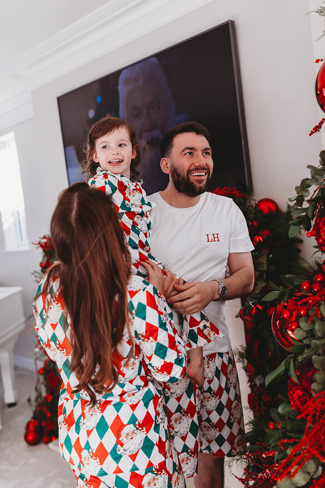 Mens Personalised Red and Green Santa Luxury Jersey Shorts Set