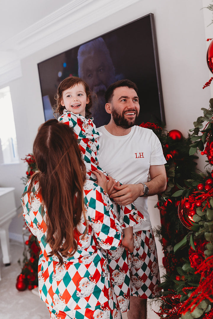 Mens Personalised Red and Green Santa Luxury Jersey Shorts Set