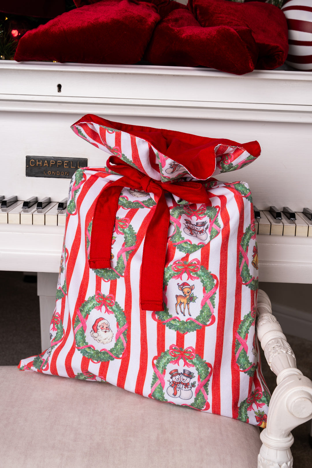 Christmas Striped Wreath Sack