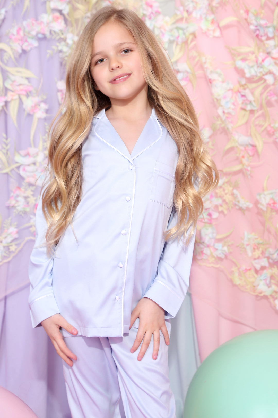 Mini Personalised Pastel Blue Luxury Satin Pants Set