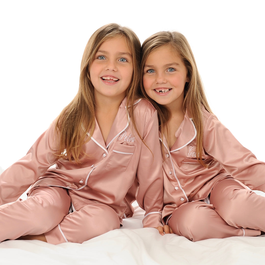 Girls Mini Personalised Blush Luxury Satin Pants Set