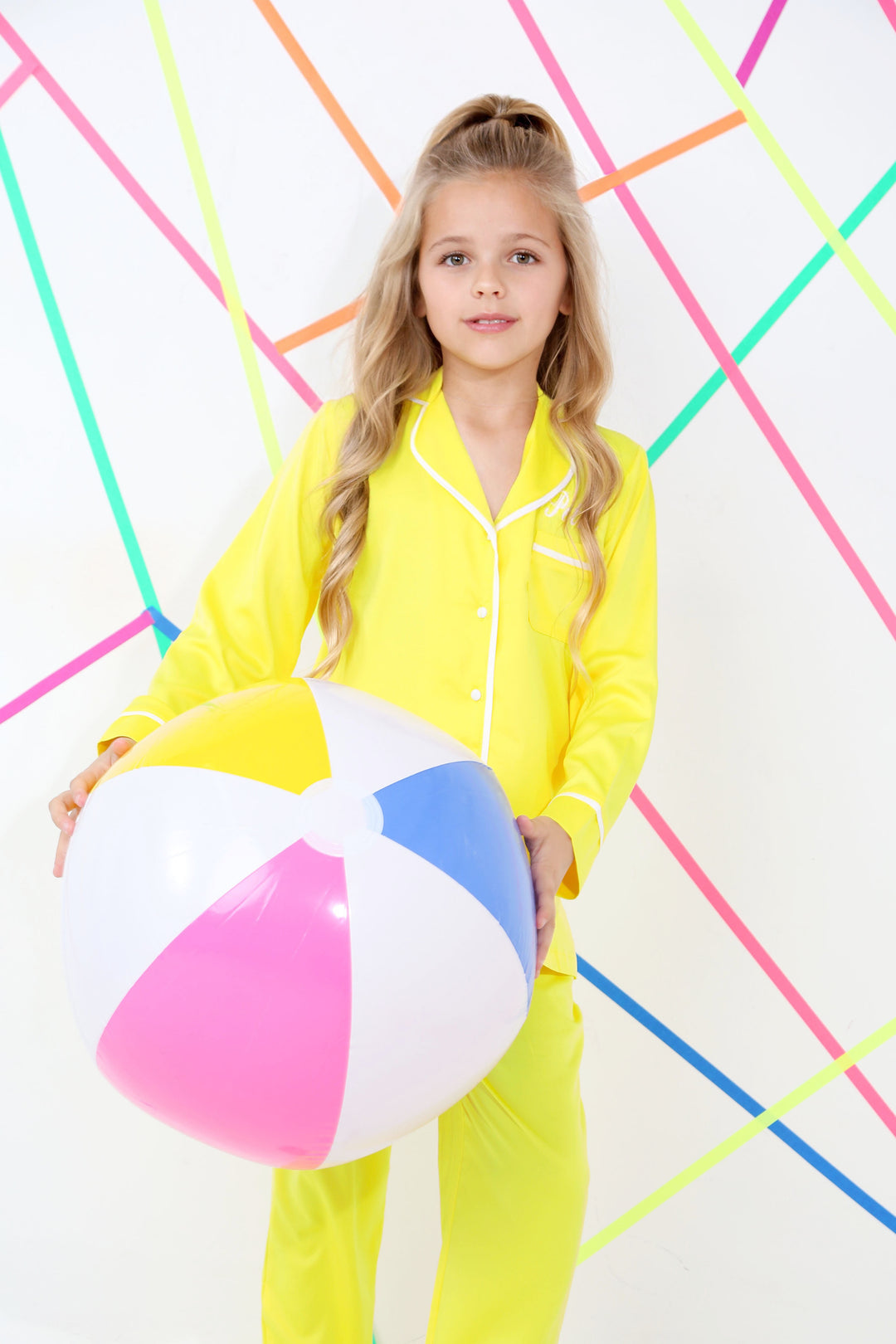 Mini Personalised Neon Luxury Satin Trouser Set - Sunshine Yellow