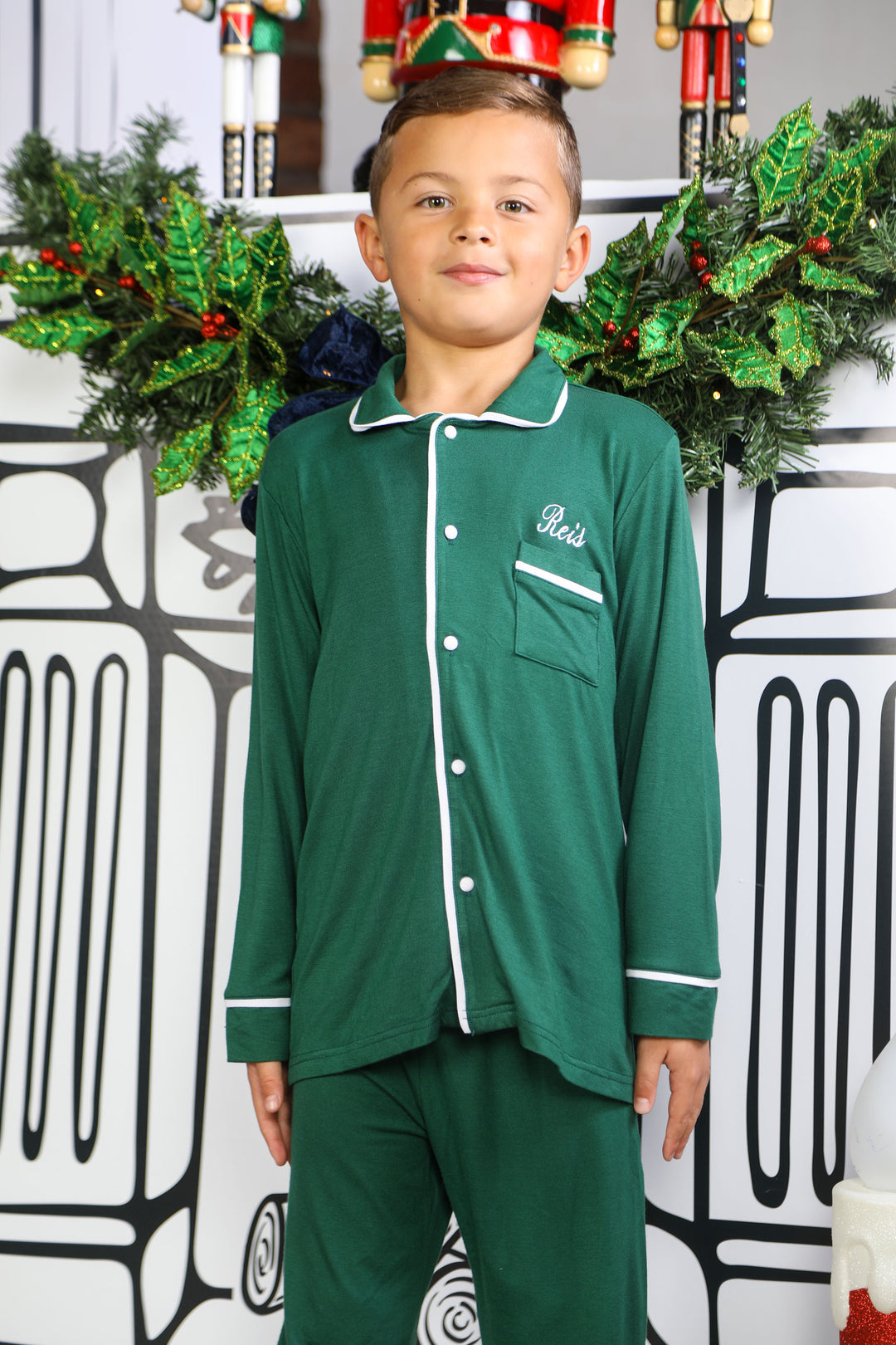 Boys Personalised Green Luxury Jersey Pants set