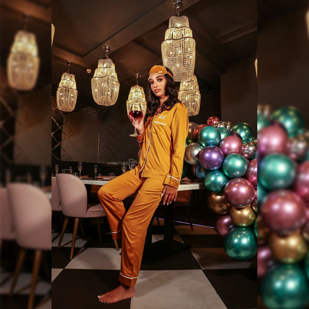 Personalised Citrine Luxury Satin Pants Set