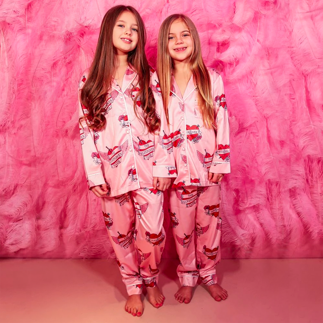 Mini Lovestruck Pink Luxury Satin Pants Set