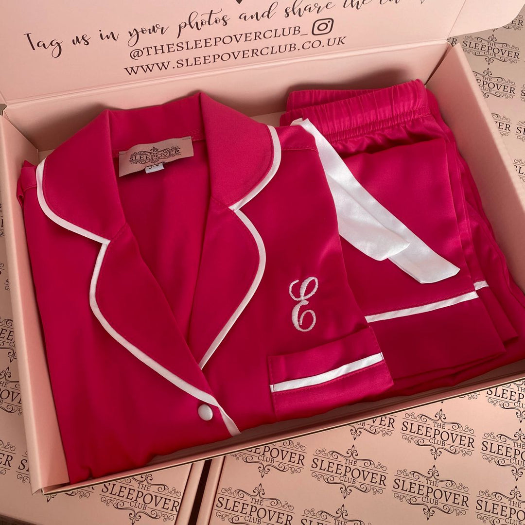 Mini Personalised Hot Pink Luxury Satin Pants Set
