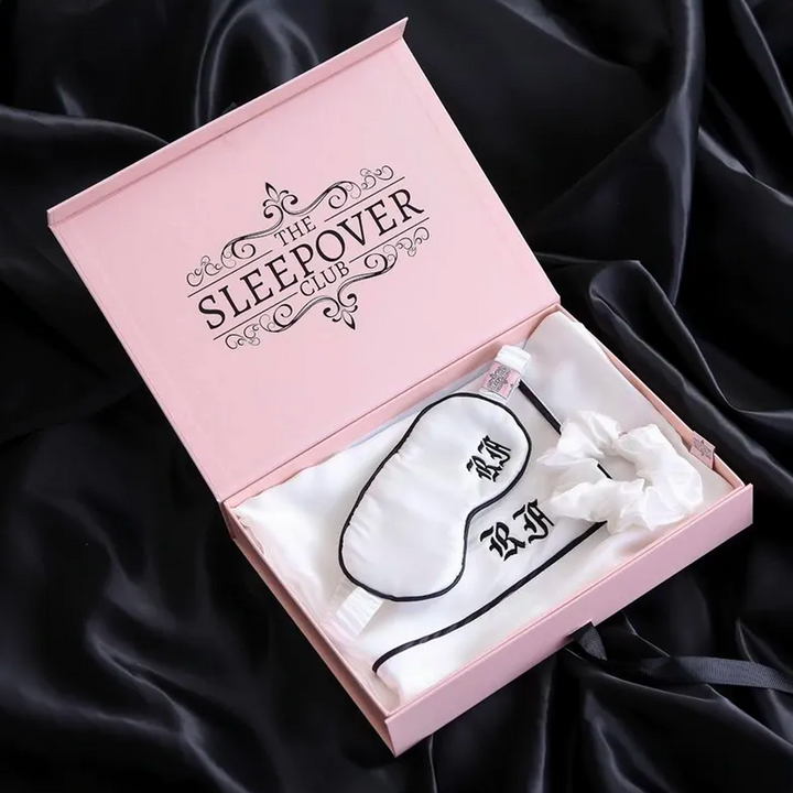 Silk Pillowcase, Eye Mask & Scrunchie Set - White with Black