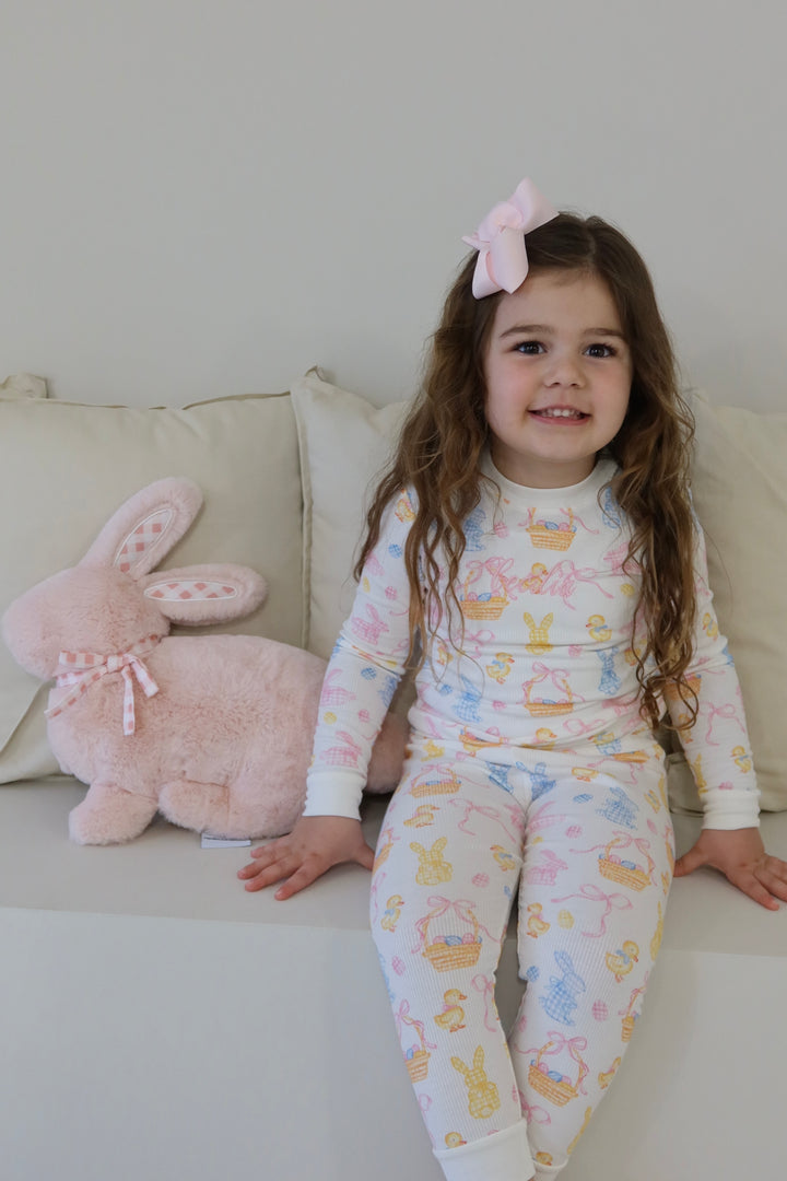 Girls Pink Easter Luxury Ribbed Modal Pyjama set