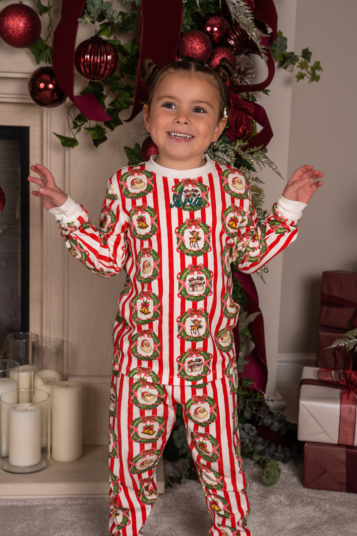 Childrens Striped Wreath Ribbed Modal Pyjama Set