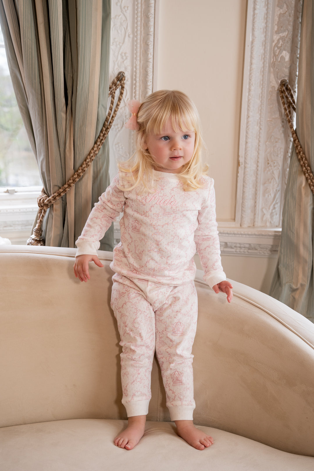 Girls Pink Personalised Pointelle Pyjama Set
