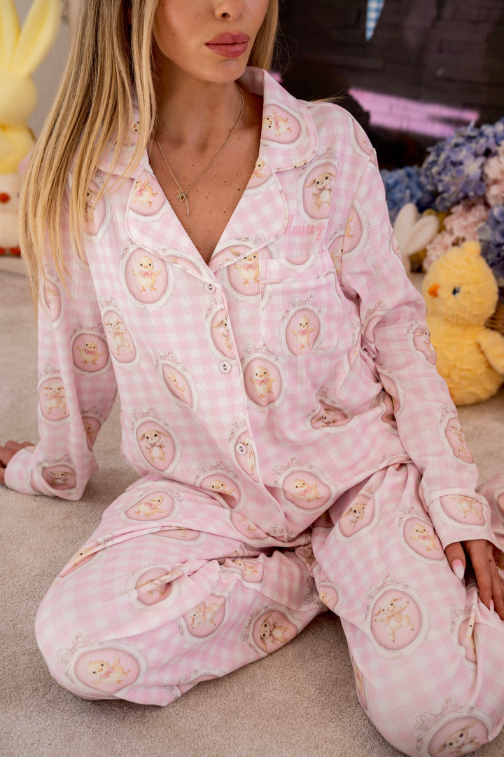 Pink Easter Ribbed Modal Pants Set