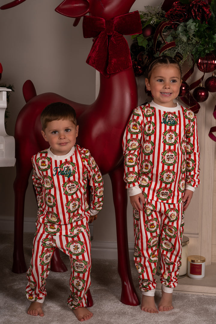 Childrens Striped Wreath Ribbed Modal Pyjama Set