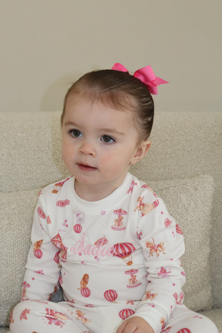 Girls Pink Circus Luxury Ribbed Modal Pyjama set