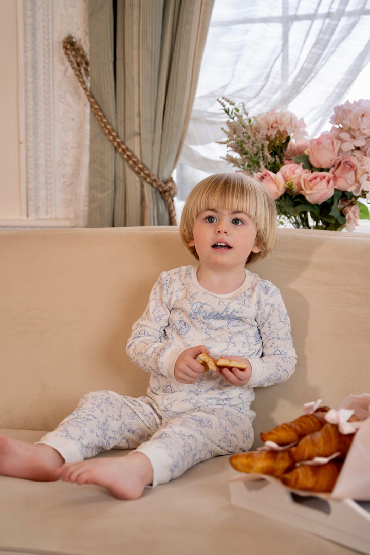 Boys Blue Personalised Pointelle Pyjama Set