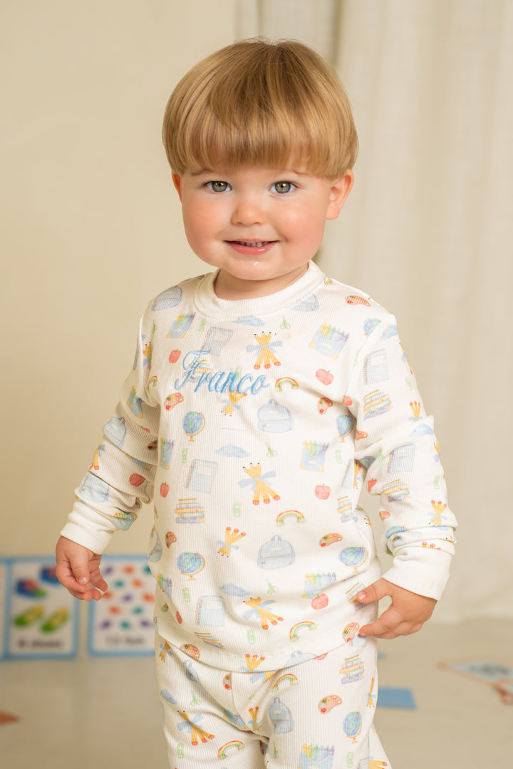 Boys Blue School Luxury Ribbed Modal Pyjama set