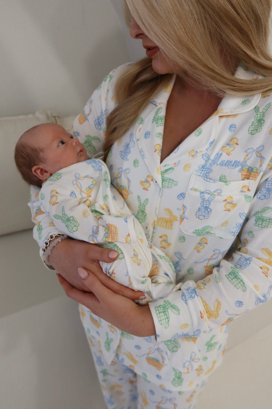 Baby Boy Personalised Blue Easter Luxury Ribbed Modal Babygrow