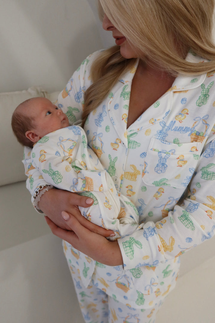 Baby Boy Personalised Blue Easter Luxury Ribbed Modal Babygrow