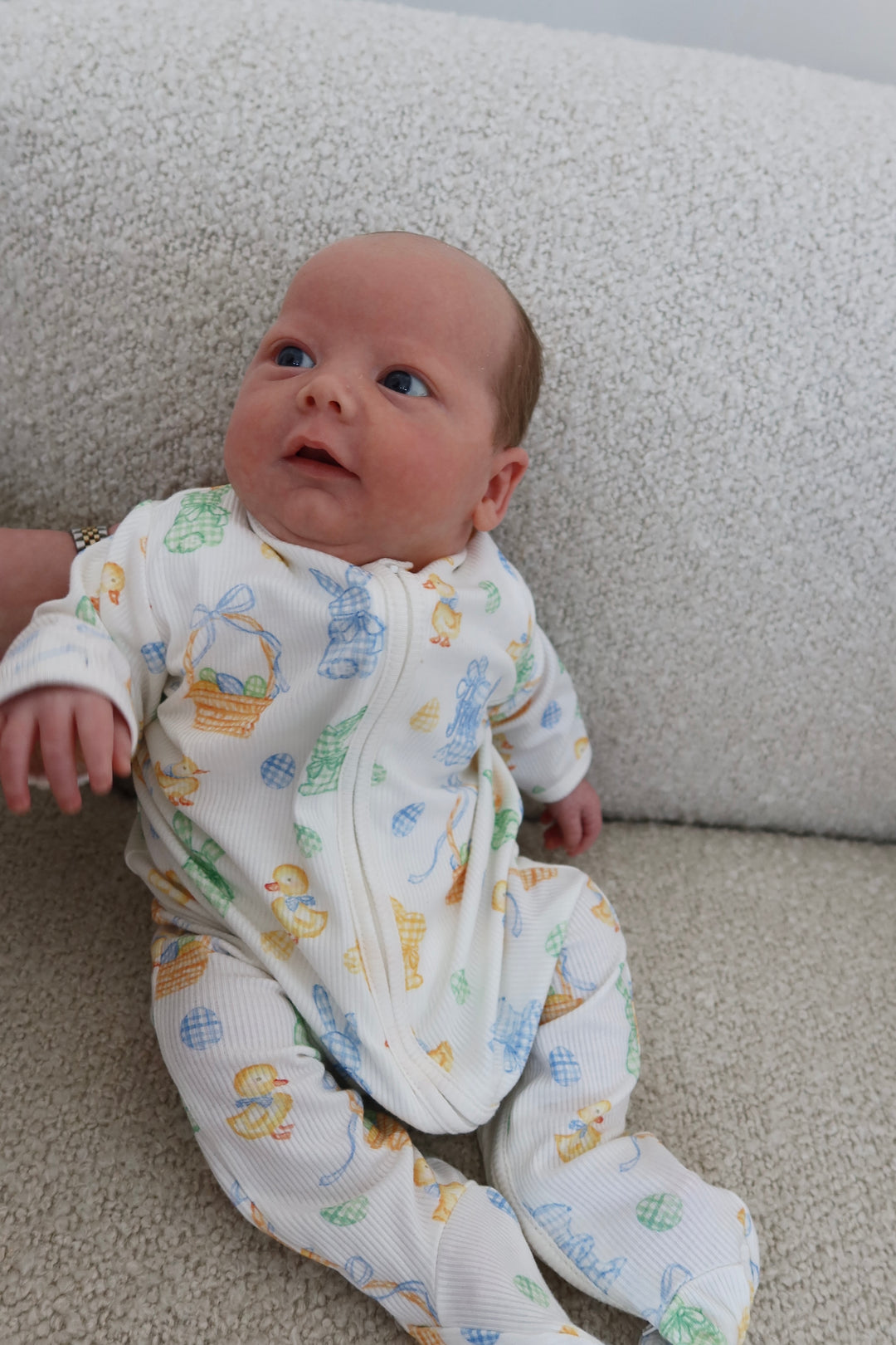 Baby Boy Personalised Blue Easter Luxury Ribbed Modal Babygrow