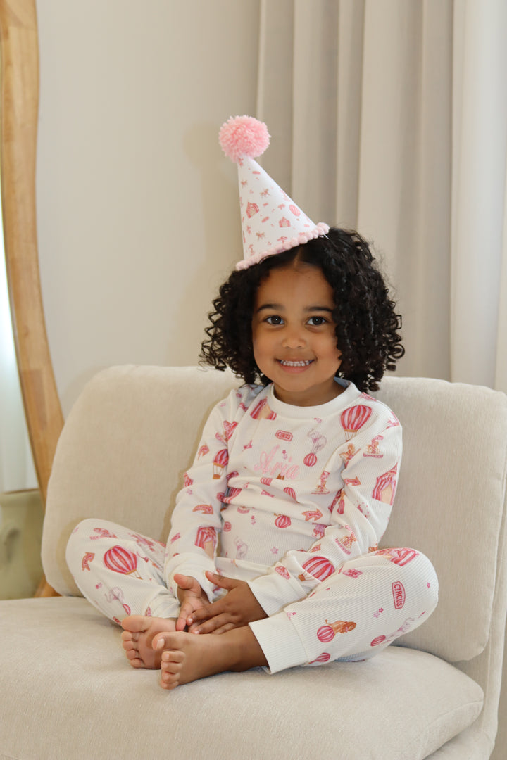 Girls Pink Circus Luxury Ribbed Modal Pyjama set