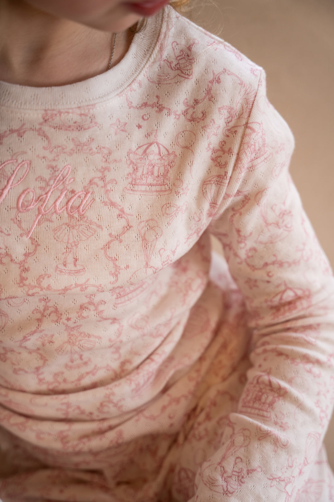 Girls Pink Personalised Pointelle Pyjama Set