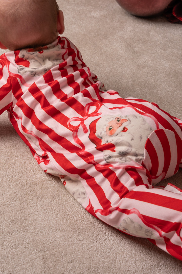 Baby Girl Bow Santa Stripe Jersey Zip Sleepsuit