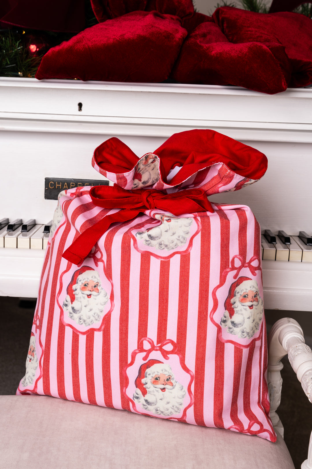 Christmas Bow Santa Stripe Sack