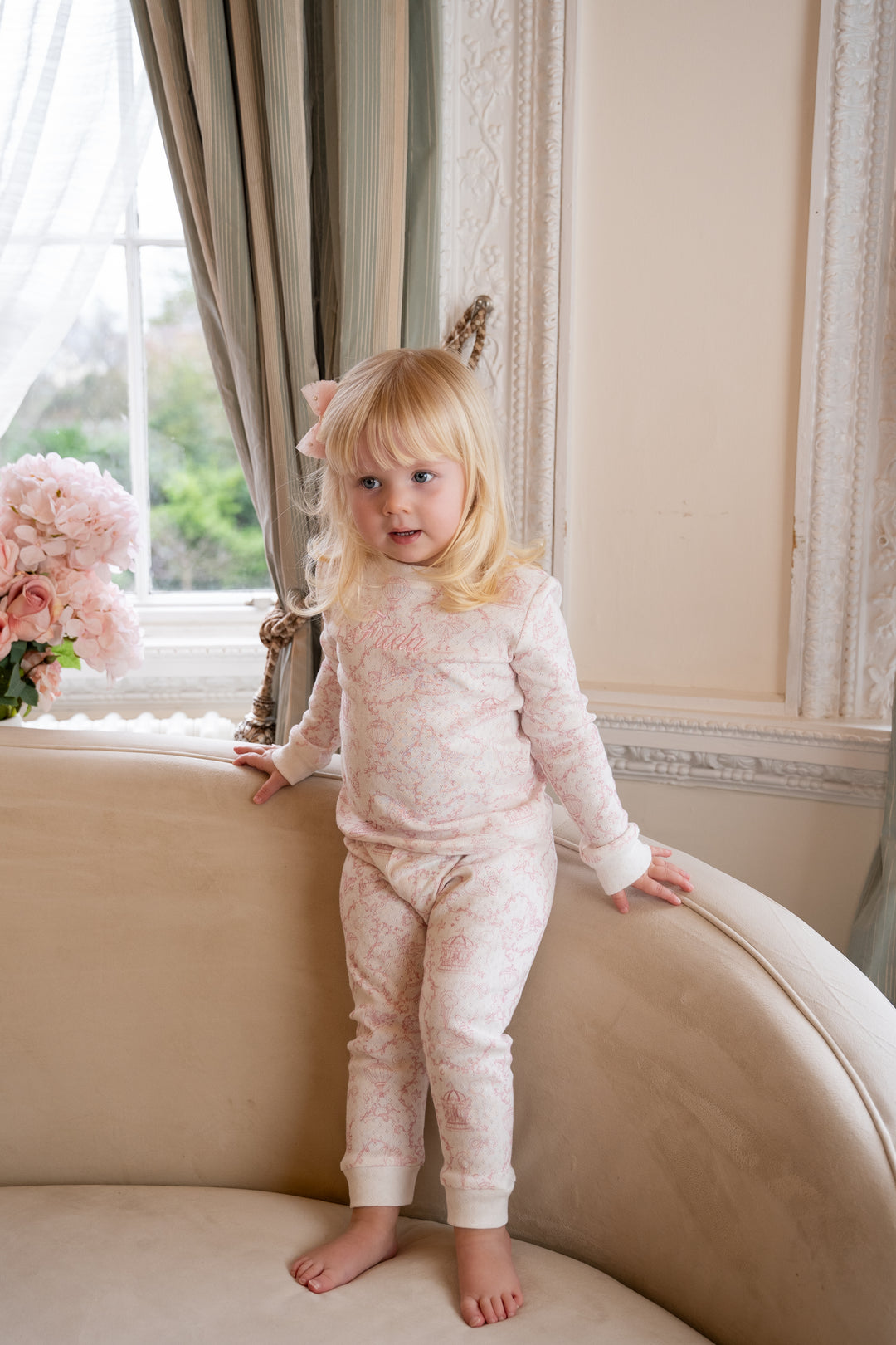 Girls Pink Personalised Pointelle Pyjama Set