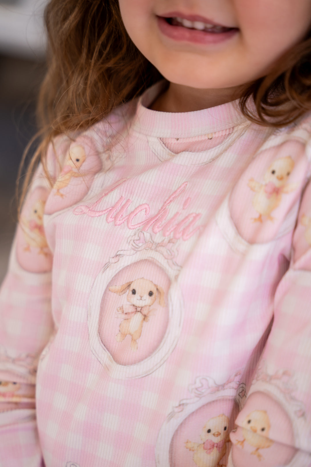 Girls Pink Easter Ribbed Modal Pyjama Set