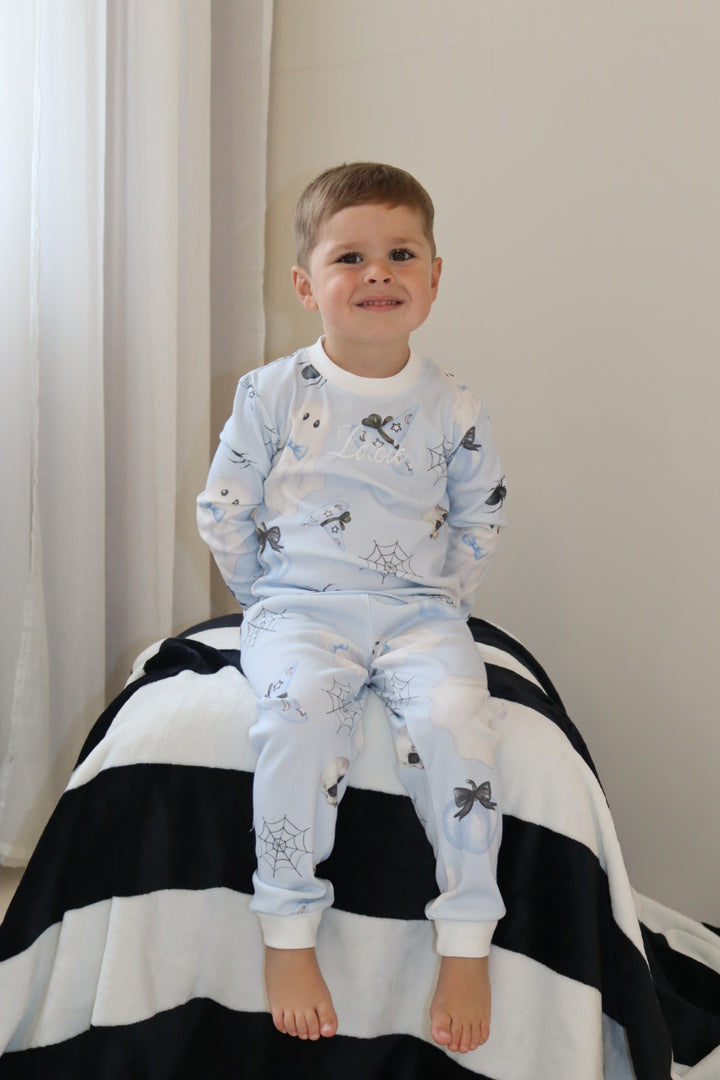 Boys Blue Halloween Ribbed Modal Pyjama set