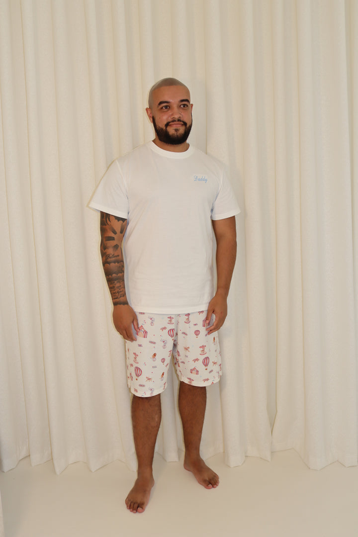 Mens Personalised Blue Circus Luxury Ribbed Modal Shorts Set