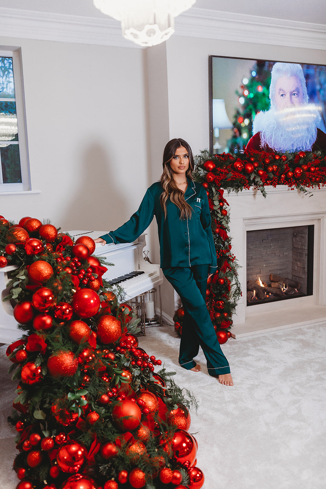 Green Luxe Satin Diamanté Trouser Set