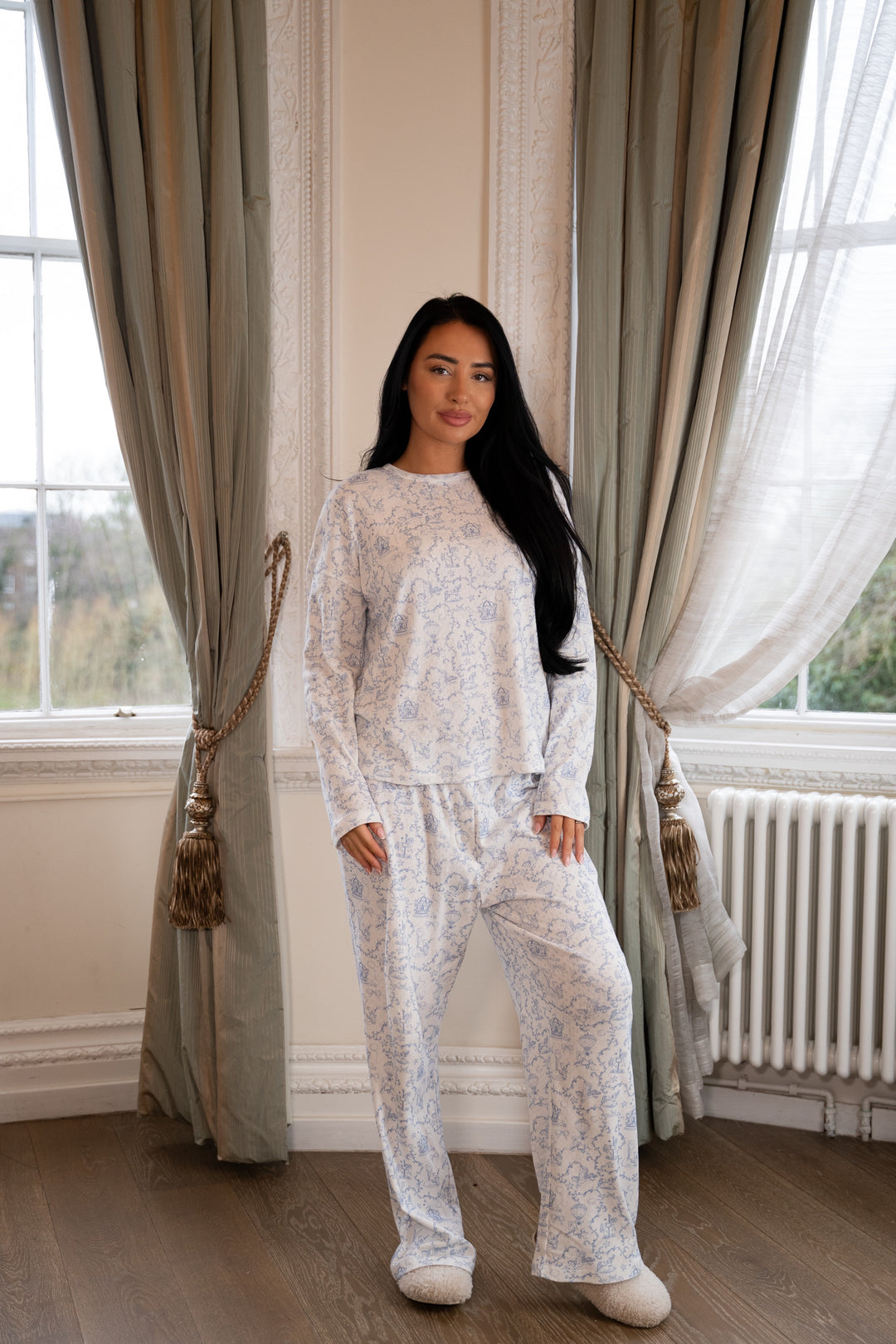 Ladies Blue Personalised Pointelle Pyjama Set