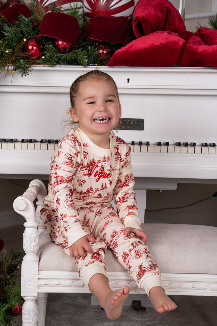 Childrens Christmas Red Toile Ribbed Modal Pyjama Set