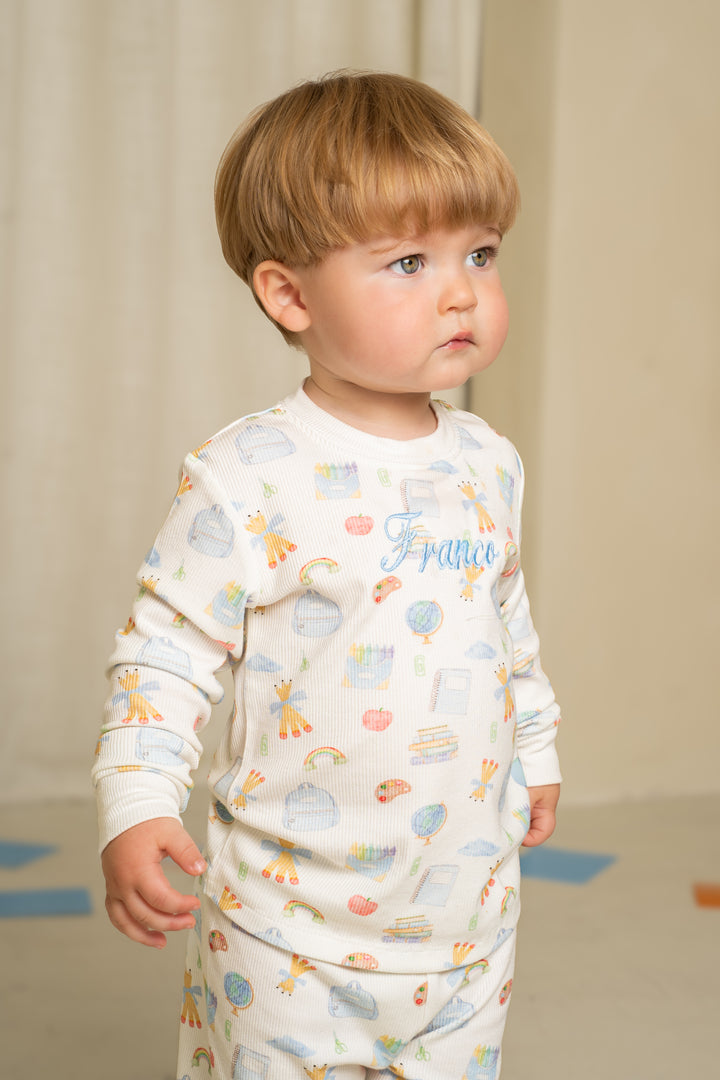 Boys Blue School Luxury Ribbed Modal Pyjama set