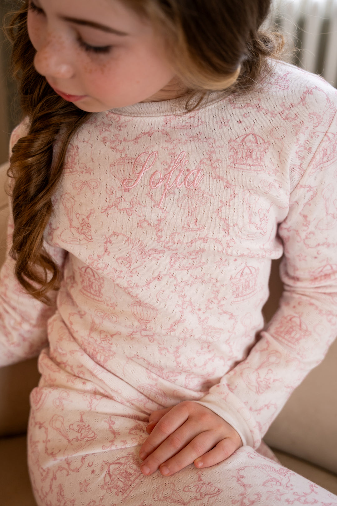 Girls Pink Personalised Pointelle Pyjama Set