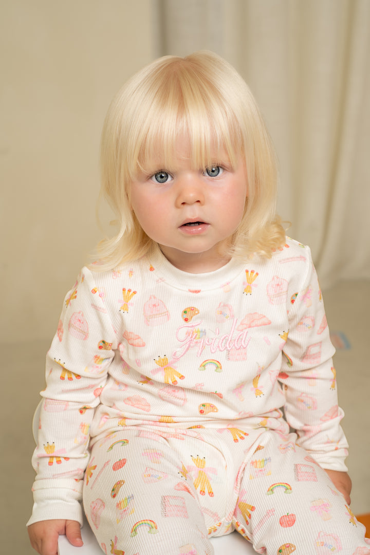 Girls Pink School Luxury Ribbed Modal Pyjama set
