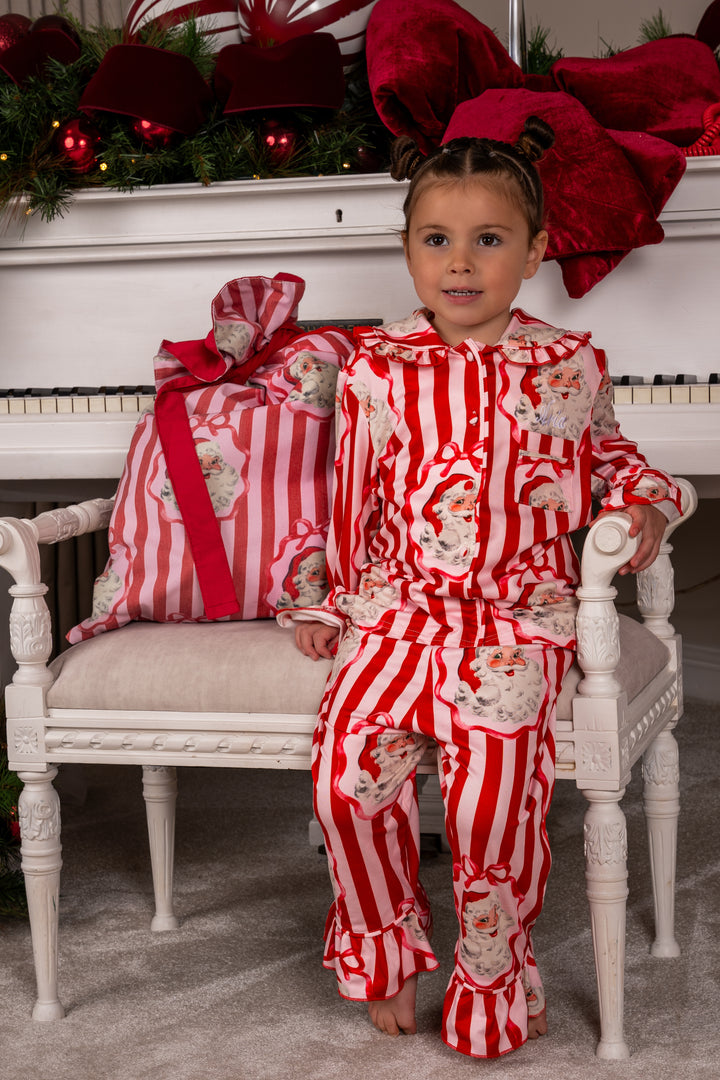 Girls Bow Santa Stripe Jersey Pants set
