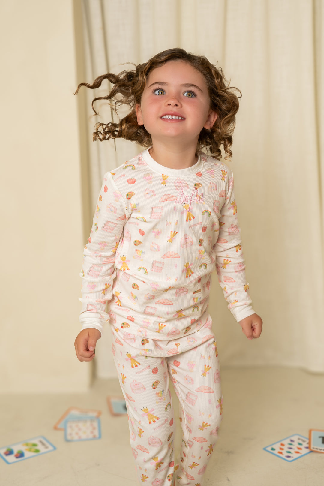 Girls Pink School Luxury Ribbed Modal Pyjama set