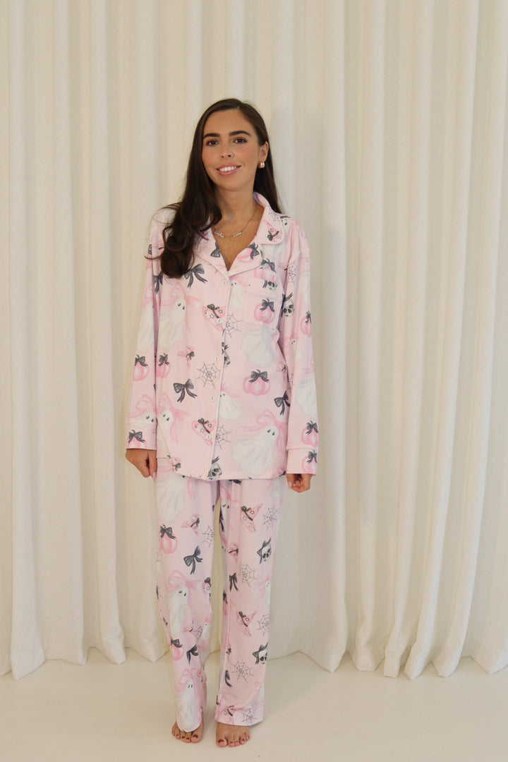 Pink Halloween Luxury Ribbed Modal Pants Set