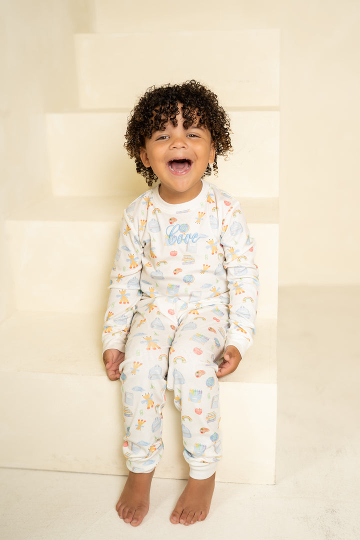 Boys Blue School Luxury Ribbed Modal Pyjama set