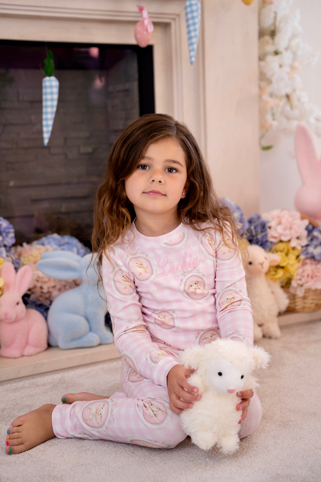 Girls Pink Easter Ribbed Modal Pyjama Set