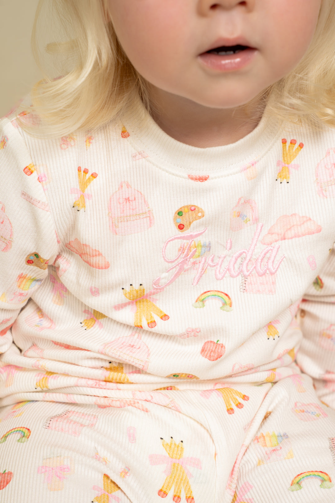 Girls Pink School Luxury Ribbed Modal Pyjama set