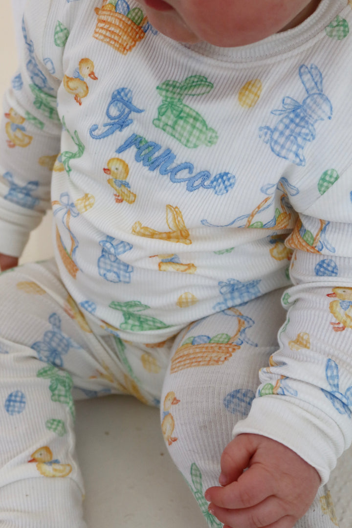 Boys Blue Easter Luxury Ribbed Modal Pyjama set