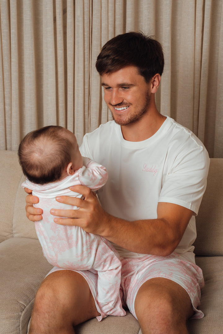 Mens Personalised Pink Toile de Jouy Luxury Jersey Shorts Set