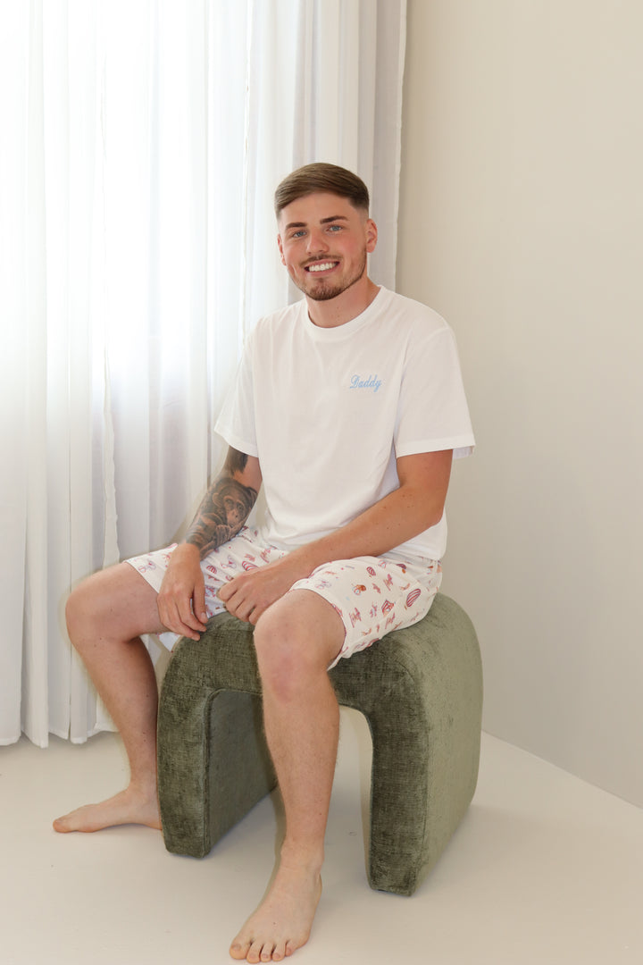 Mens Personalised Blue Circus Luxury Ribbed Modal Shorts Set