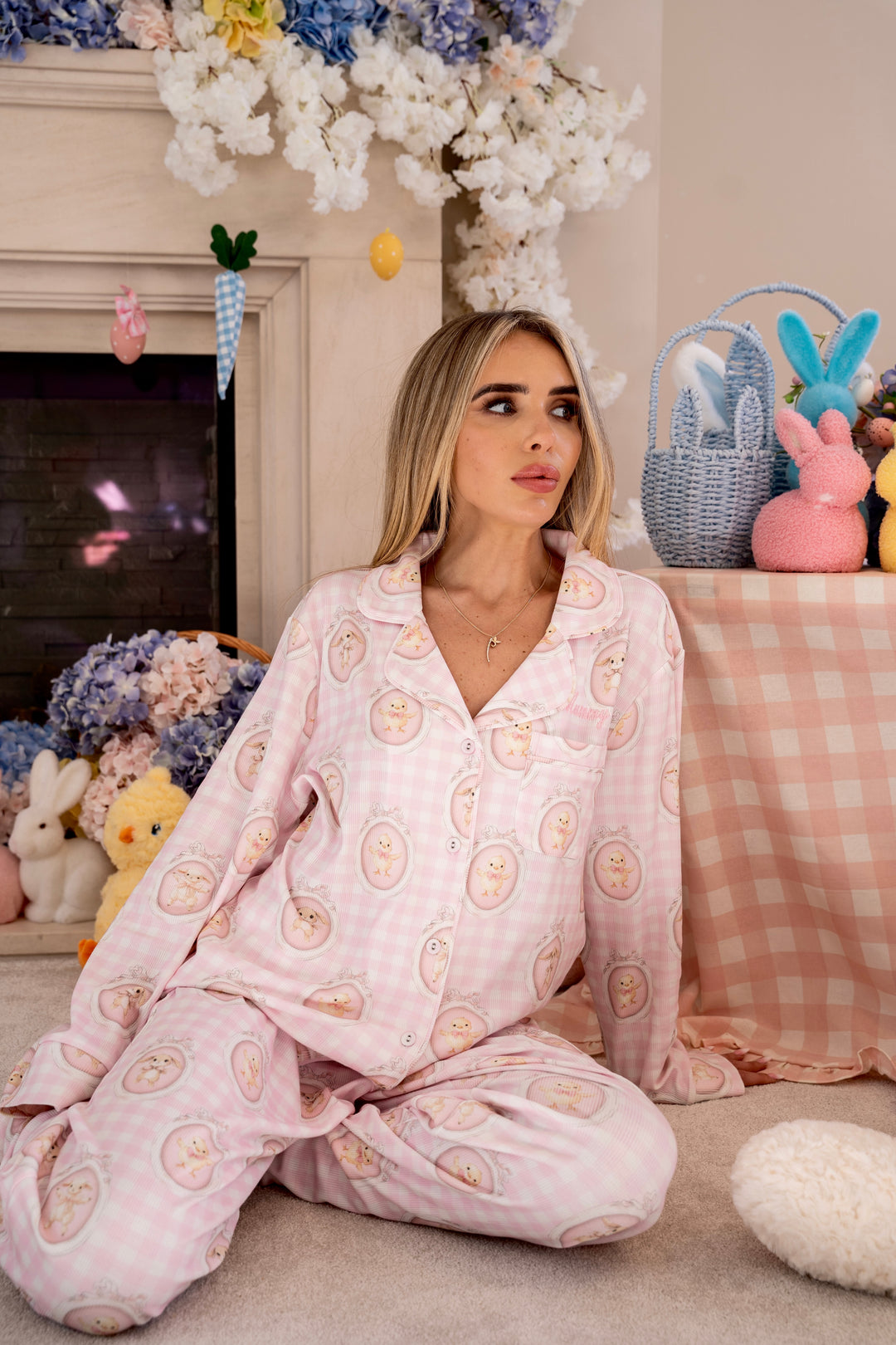 Pink Easter Ribbed Modal Pants Set